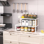 Heavy-Duty Adjustable Metal Shelf Organizer - Expandable & Stackable Pantry Storage Rack for Kitchen, Bathroom, RV, Cabinets(1 Pack/White, Medium)