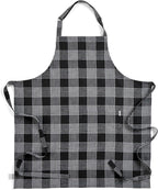 Solino Home Linen Bib Apron for Men & Women - Black and White Plaid Kitchen Apron with Front Pockets - Handcrafted from European Flax