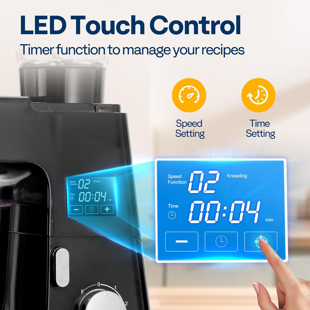 VIVOHOME 9 in 1 Multifunctional Stand Mixer with Fermentation, 6 Speed 7.5 Quart Kitchen Electric Food Mixer with Timer, Meat Grinder, Juice Blender, Vegetable Slicer, Pasta and Cookie Maker, Black