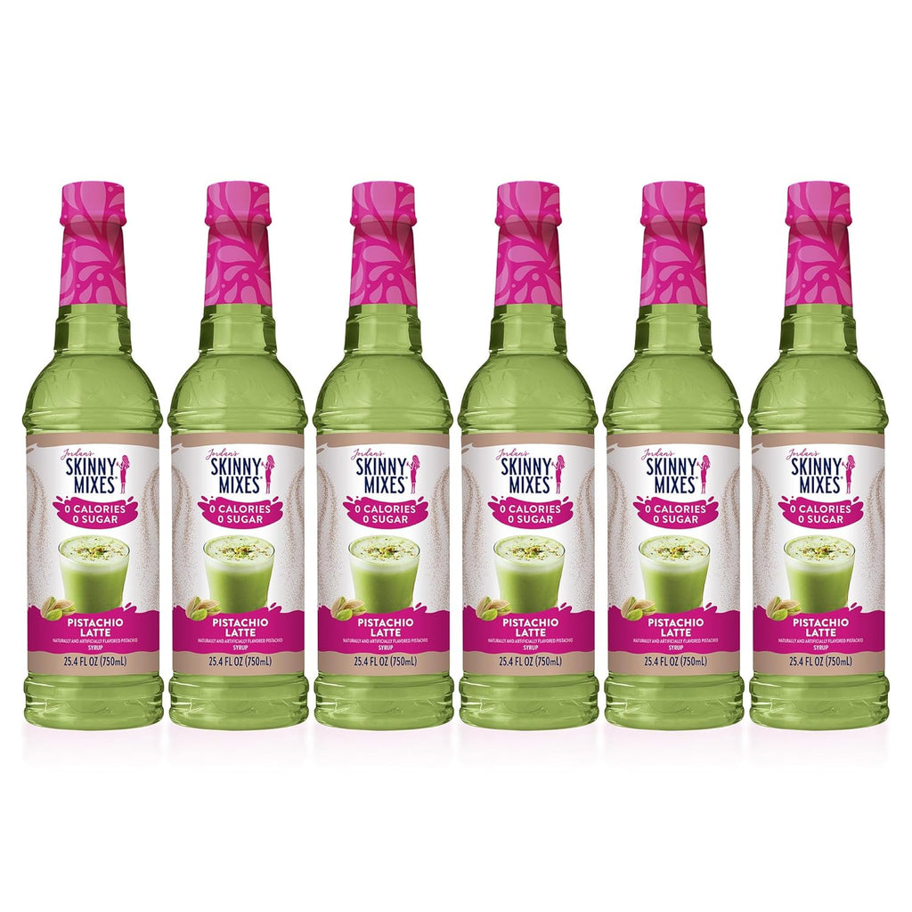 Jordan's Skinny Syrups Sugar Free Coffee Syrup, Pistachio Flavor Drink Mix, Zero Calorie Flavoring for Chai Latte, Protein Shake, Food & More, Gluten Free, Keto Friendly, 25.4 Fl Oz (Pack of 6)