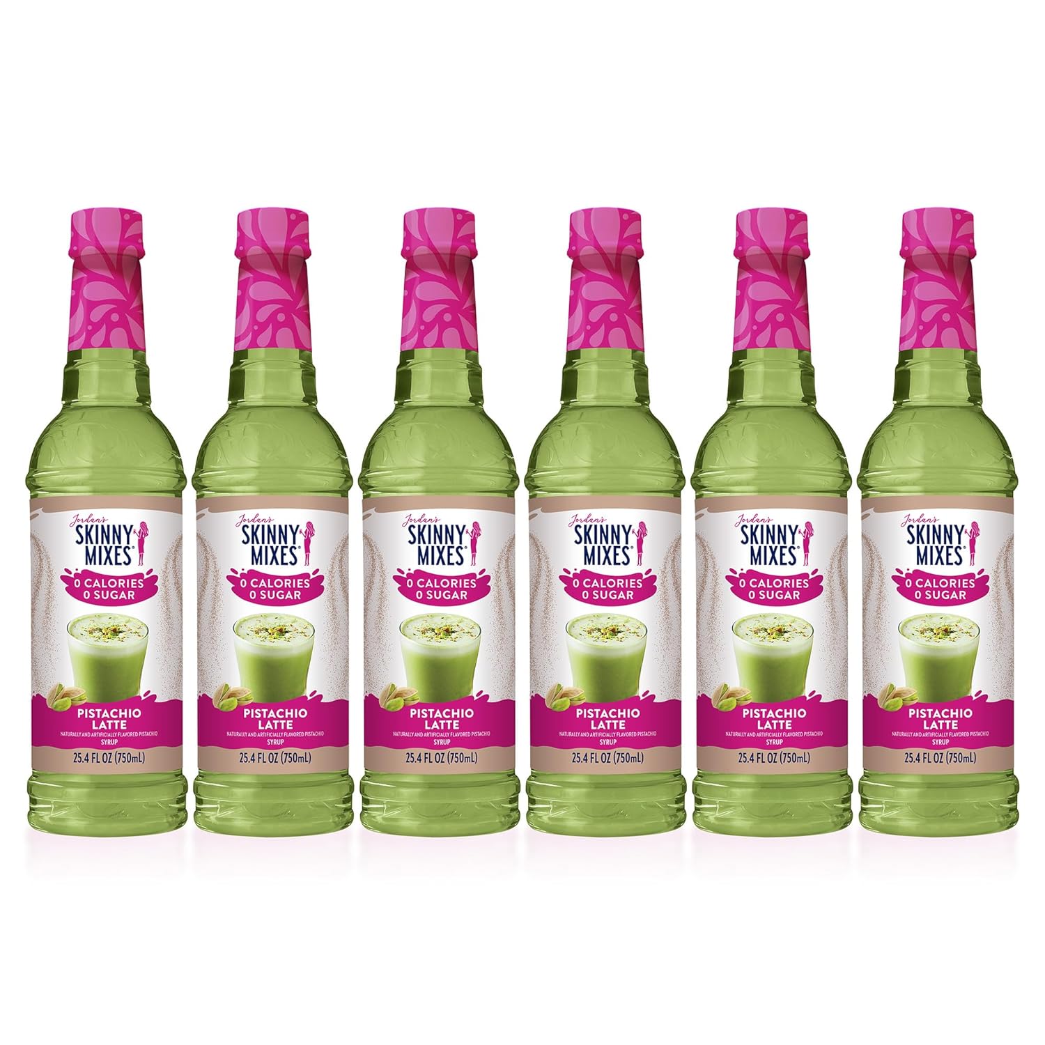 Jordan's Skinny Syrups Sugar Free Coffee Syrup, Pistachio Flavor Drink Mix, Zero Calorie Flavoring for Chai Latte, Protein Shake, Food & More, Gluten Free, Keto Friendly, 25.4 Fl Oz (Pack of 6)