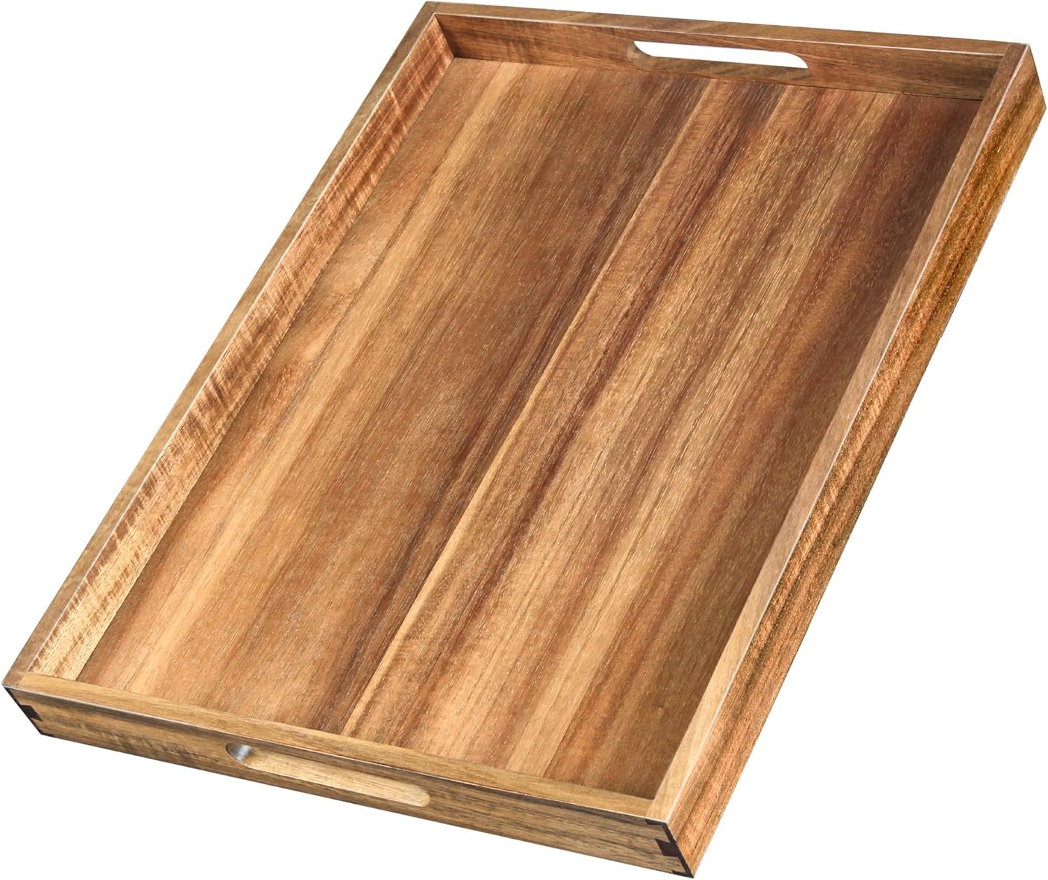 Acacia Wood Serving Tray with Handles（17 Inch） – Decorative Wooden Tray for Breakfast in Bed, Kitchen, or Serving on Couch, Coffee Table, Ottoman for Living Room, and More