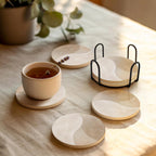 VEYRO Coasters Set of 4 for Drinks – Absorbent Ceramic Stone Drink Coasters with Cork Backing for Coffee Table & Desk, Modern Marble Look Cup Coaster Set, Housewarming Gift for New Home