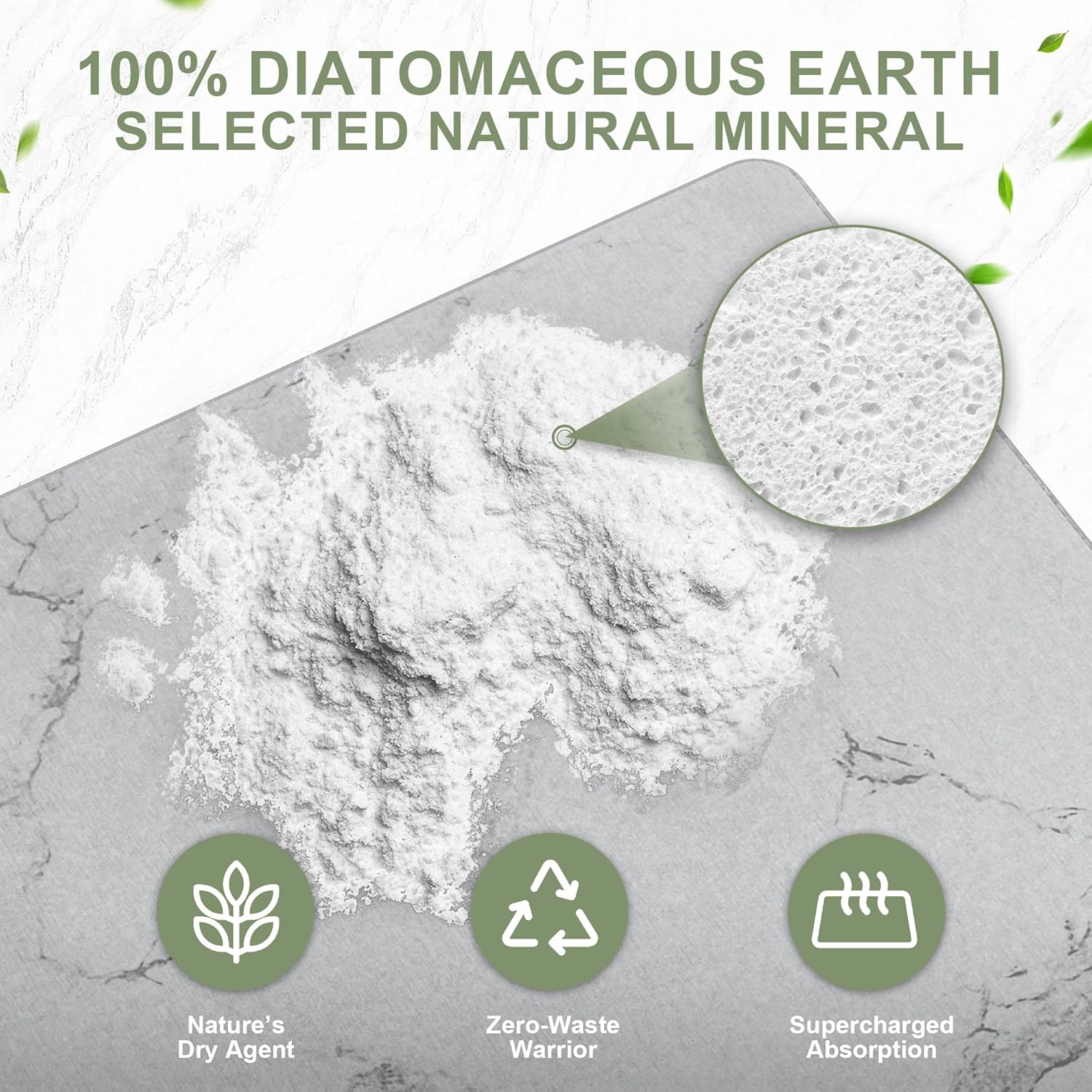 Large Stone Drying Mat for Kitchen Counter, 24" × 16" Diatomite Dish Drying Mat, Quick Dry Stone Mats, Ultra Absorbent Natural Diatomaceous Earth Mats for Dished, Bottles, Grey Marble