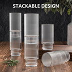 16OZ Ribbed Glass Cups with Lids and Straws 4 Set, Vintage Glassware for Whiskey Cocktail Beer, Iced Coffee Cups with Lid, Glass Tumbler with Straw and Lid (4 PACK)