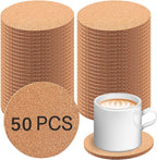 50 PCS Cork Coasters for Drinks, Bulk Blank Coasters DIY Crafts, Non-Slip, Heat-Resistant, Absorbent and Reusable Coffee Coaster for Home Tabletop Decoration