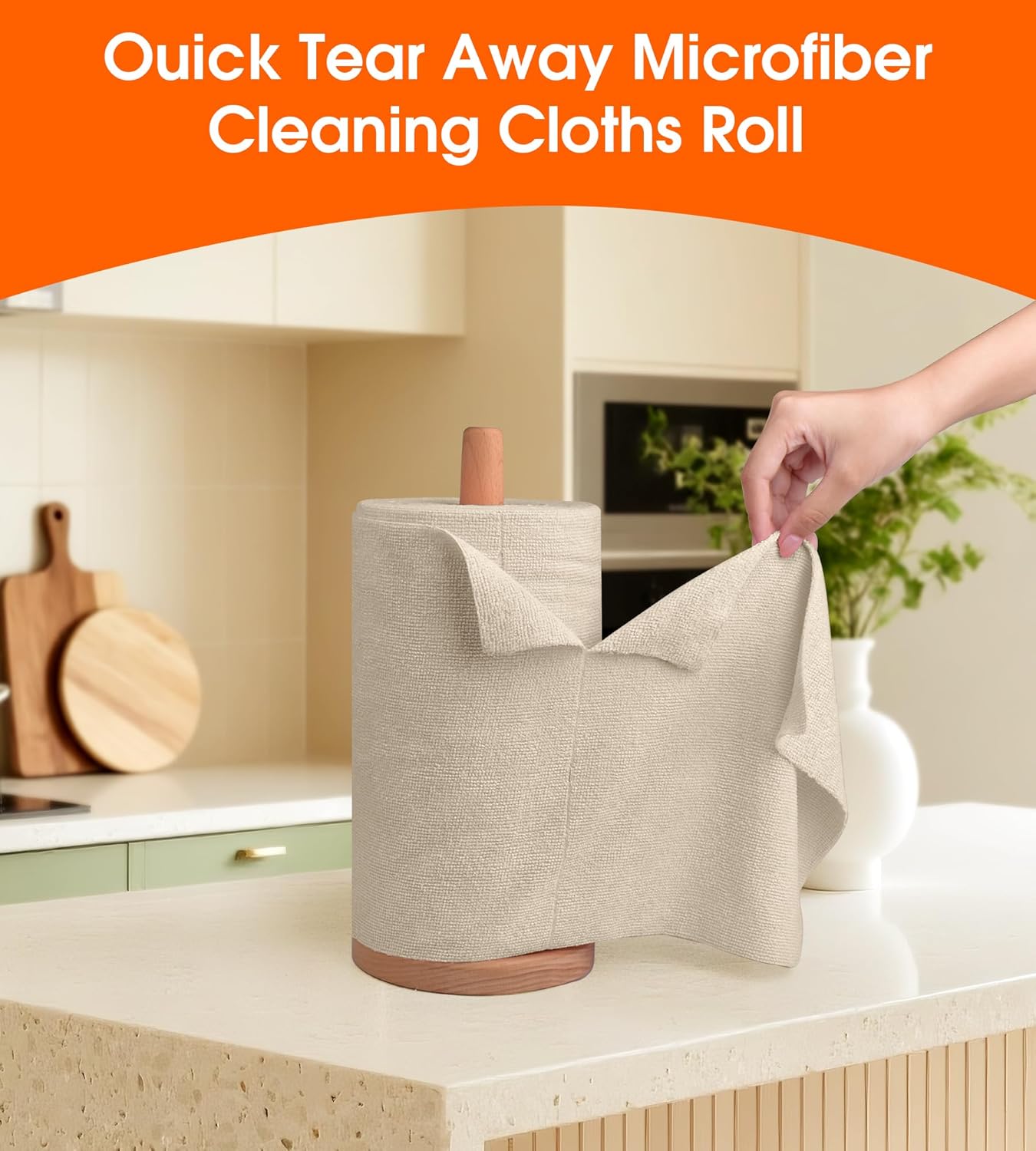 Roll of Microfiber Cleaning Cloth –100 Pack, Tear Away Microfiber Towels, Reusable, Washable, Scratch-Free, Cleaning Supplies, Kitchen Towels for Car, Home, Kitchen, Dishes(Desert Gold)