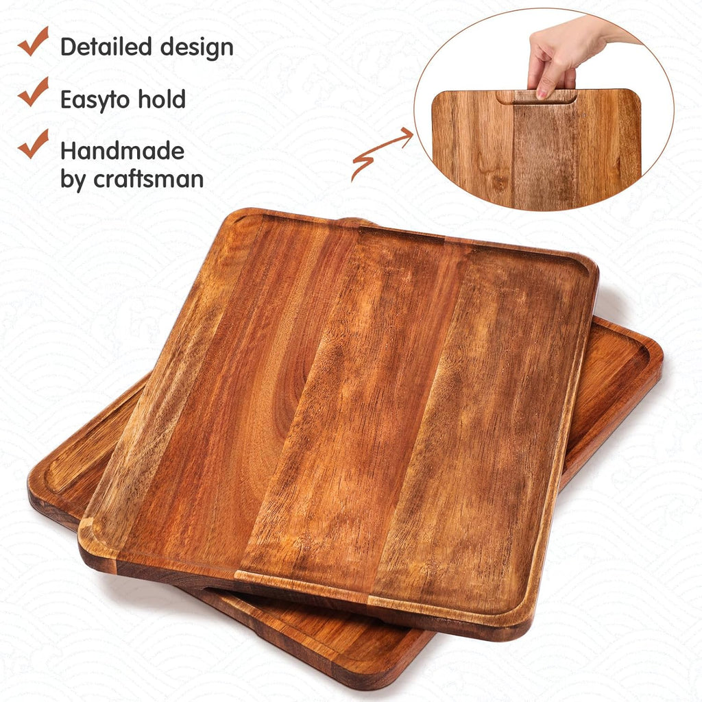 Roowest 5 Pack Solid Acacia Wood Serving Trays for Laser Engraving Rectangular Wooden Board for Food Appetizer Serving Tray Plates for Vegetables Fruit Cheese Housewarming Gifts(14 x 10 Inch)