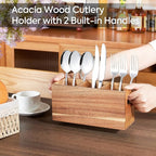 Acacia Wooden Silverware Holder,Kitchen Utensil Caddy with 3 Compartments,Cutlery Storage Organizer Countertop,Flatware Organizer for Party,Spoon, Fork Holder