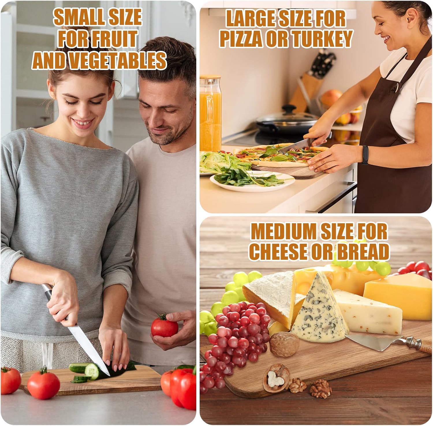 Patelai 12 Packs Wooden Cutting Board Set with Handles Large Kitchen Serving Plain Chopping Board Bulk Gifts for Mom for Vegetables Meat Pizza Cheese Fruit Bread(Acacia Wood,15 x 7 Inch)