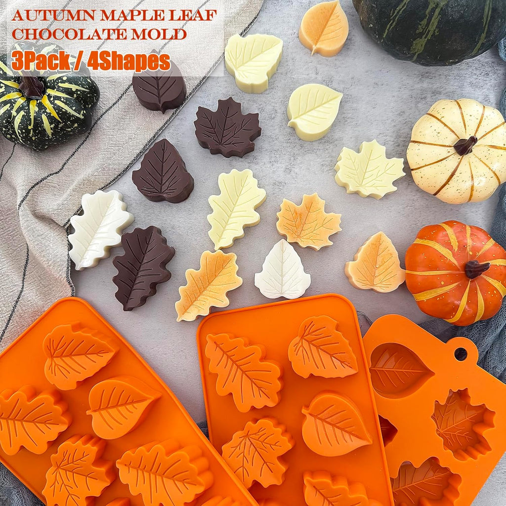 3Pack Fall Chocolate Mold.Maple Leaf Silicone Candy Mold Thanksgiving Ice Cube Molds Autumn Theme Thanksging Baking Molds for Jello Soap Candle Cake Cupcake Decoraion