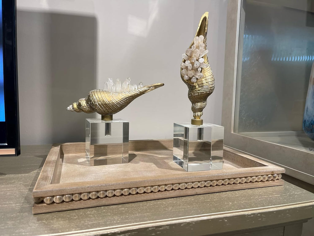 Wood Decorative Tray-Vitage Brown Washed Bead Tray for Coffee Table Wooden Serving Trays Ottoman Tray for Living Room Candle Holder Home Organizer Farmhouse Home Decor (Rectangular)