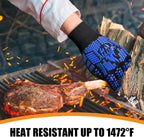 BBQ Gloves, Oven Gloves, Extreme Heat Resistant Barbecue Gloves, Silicone Non-Slip Oven Mitts, Kitchen Gloves for Cooking, Grilling, and Baking (Blue)