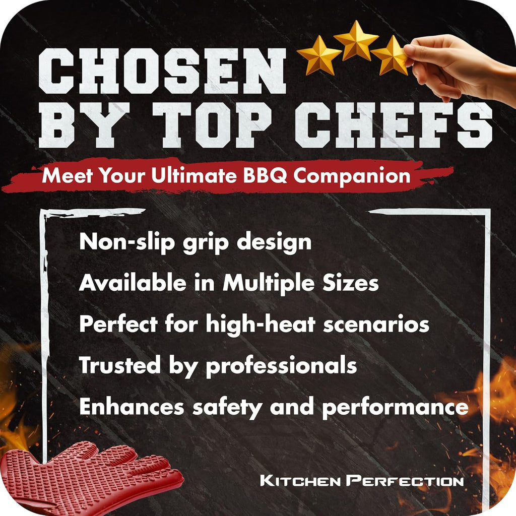 KITCHEN PERFECTION S Silicone Smoker Oven Gloves -Extreme Heat Resistant BBQ Gloves -Handle Hot Food Right on Your Grill Fryer Pit|Waterproof Oven Mitts |Superior Value Set+3 Bonuses