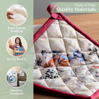 Maison d' Hermine Pot Holders Set 100% Cotton Heat Resistant Potholders 8" x 8" Hot Pads with Loop BBQ, Cooking, Baking, Grilling, Kitchen, Handling Hot Pans (Pack of 2, Equinoxe - Beige)