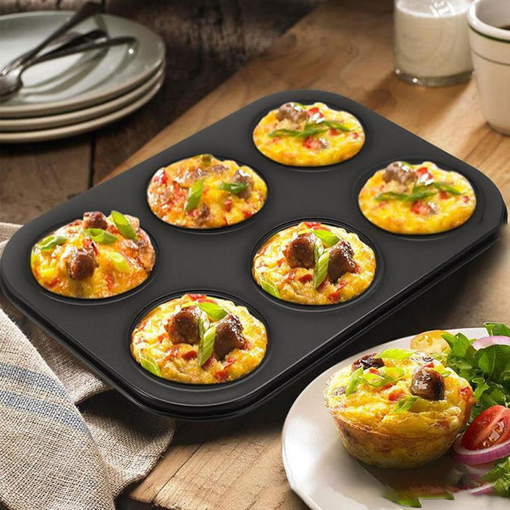 2 Packs Nonstick Round Muffin Baking Pan Tin, 6-Cup Muffin Tin, Cupcake Pans, Cheesecake Pans, Carbon Steel, Black