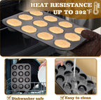 BEWOS 2 PCS Non-Stick 12 Cup Muffin Pan, Carbon Steel Mini Muffin Pan with 24 Reusable Silicone Silicone Molds, Dishwasher Safe & Easy Clean Muffin Tin, Baking Moulds for Muffins or Cupcake（Grey）