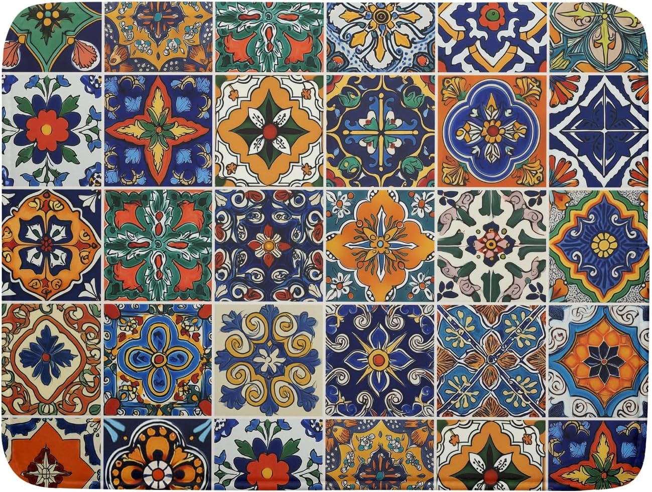 Talavera Mexican Tiles Dish Drying Mat for Kitchen Counter 16x18 Inch Mexican Flower Decorations Dish Draining Mat Mexican Tilt Fast Absorbent Tableware Dishes Pad for Coffee Bar Countertop