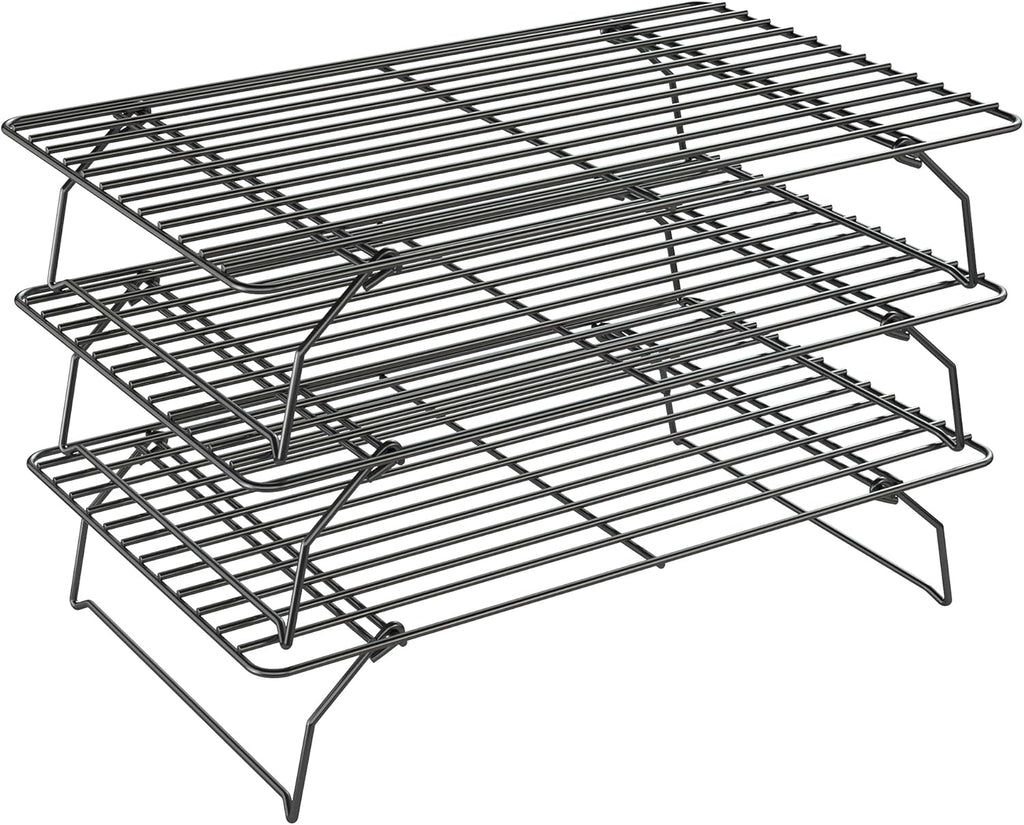 3 Tier Stackable Cooling Rack for Batch Cooling Cookie, Pizza, Cake-15.8”x 10”- Heavy Duty Cooling Racks for Cooking and Baking, Oven and Dishwasher Safe Baking Supplies-Black