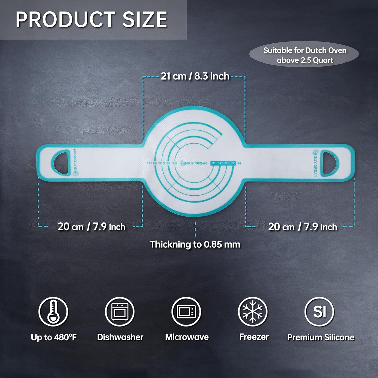 GUYDREMAT 3 Pcs Premium Silicone Bread Sling - Best Gift Set for Sourdough Bread Baking - High Performance Silicone Baking Mat for Dutch Oven