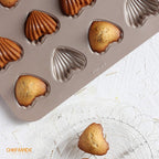CHEFMADE Madeleine Mold Cake Pan, 12-Cavity Non-Stick Heart-shaped Shello Madeline Bakeware for Oven Baking (Champagne Gold)