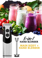 MegaWise Pro Titanium Reinforced 5-in-1 Immersion Hand Blender, Powerful 400W with 80% Sharper Blades, 12-Speed Corded Blender, Including 500ml Chopper, 600ml Beaker, Whisk and Milk Frother (Black)