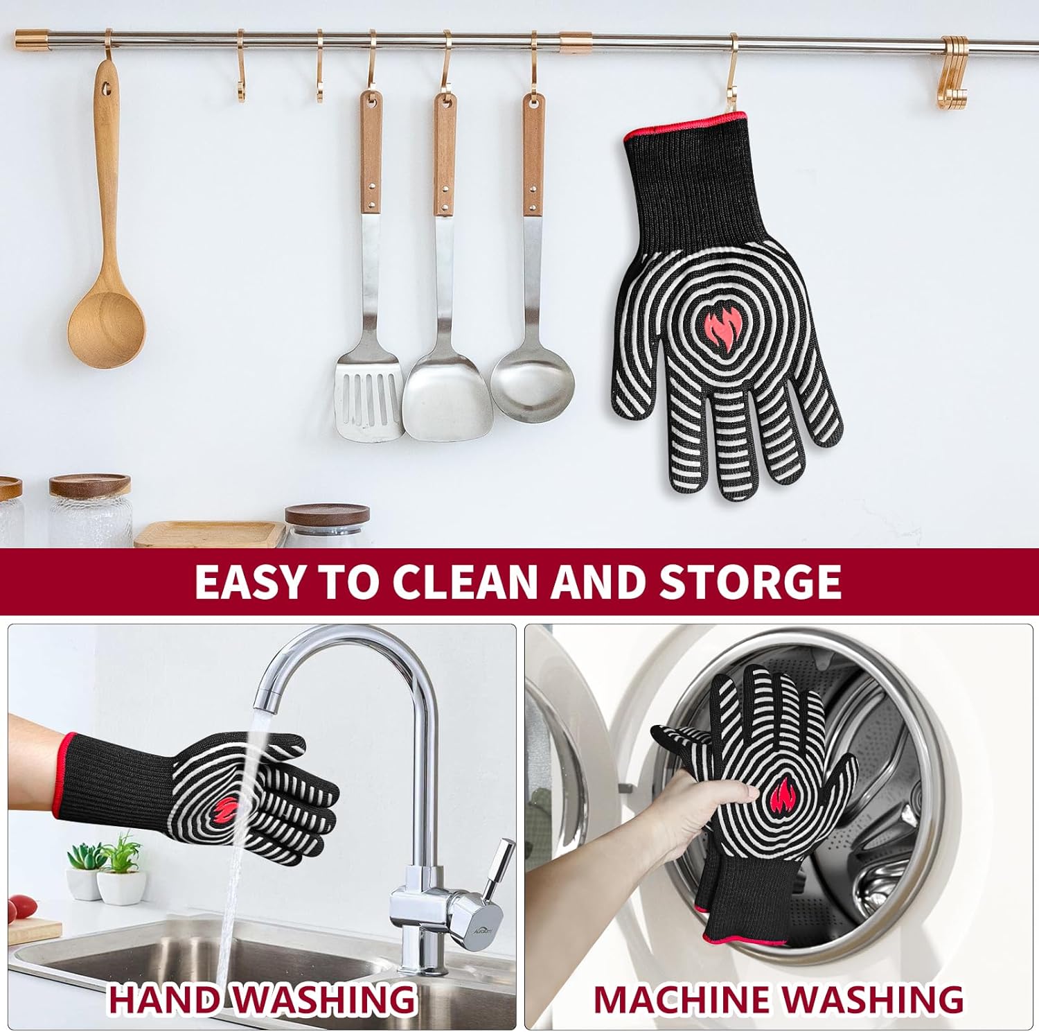 DEYAN 932°F Heat Resistant BBQ Gloves | Silicone Non-Slip Oven Mitts for Grilling, Baking, Smoking | Fireproof & Flexible with Fingers (Grey, 1 Pair)