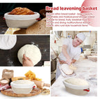 Gejoy 6 Set Cotton Rope Banneton Bread Proofing Basket with Cloth Liner and Plastic Scraper Banneton Dough Sourdough Proofing Bowls Kit for Home Sourdough Bakers (Round, Oval, 9'', 10'')