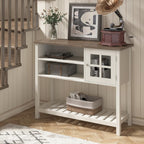 ChooChoo Farmhouse Coffee Bar Cabinet, Buffet Cabinet with Storage, Sideboard Buffet with Glass Door, Console Table for Kitchen, Hallway, Entrance, White