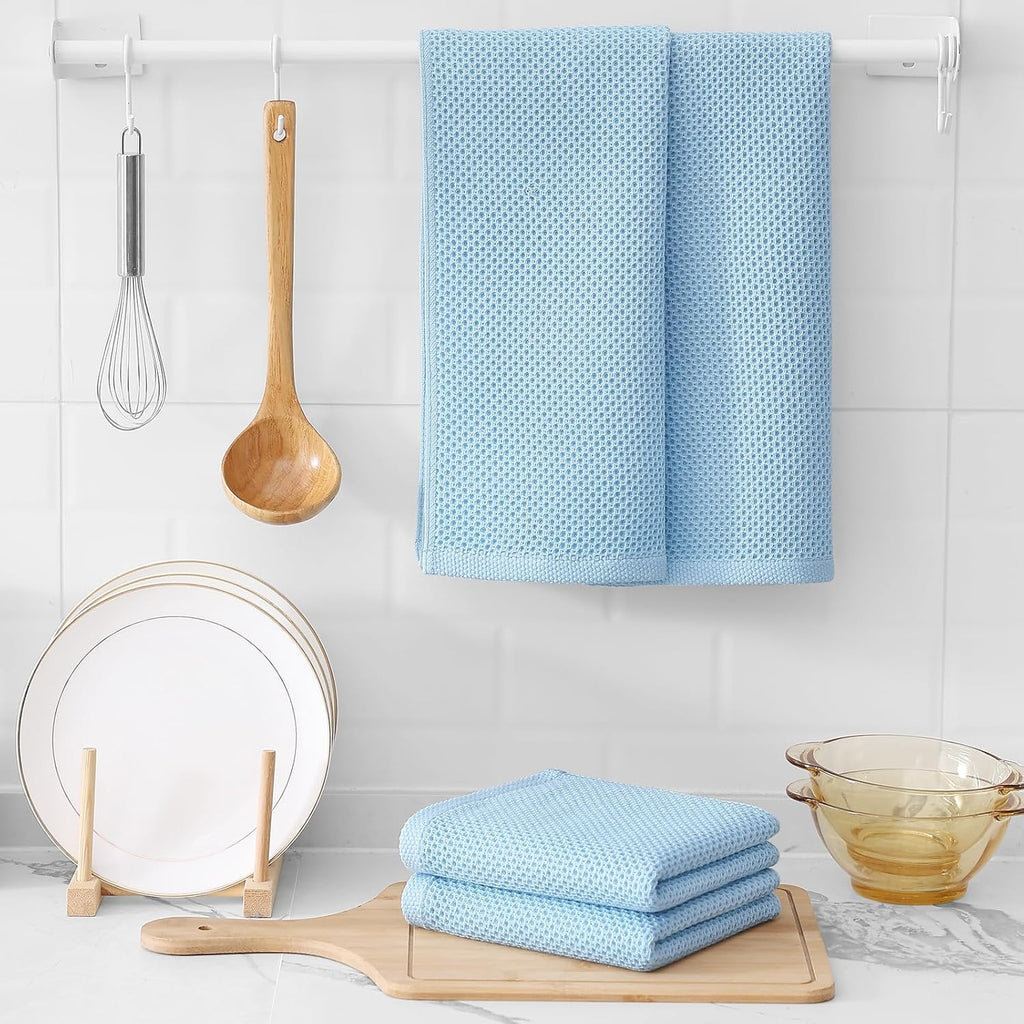 Kitinjoy 100% Cotton Waffle Weave Kitchen Towels (13 X 28 Inches, Sky Blue), 6-Pack Super Soft and Absorbent Dish Towels for Drying Dishes, Kitchen Hand Towels
