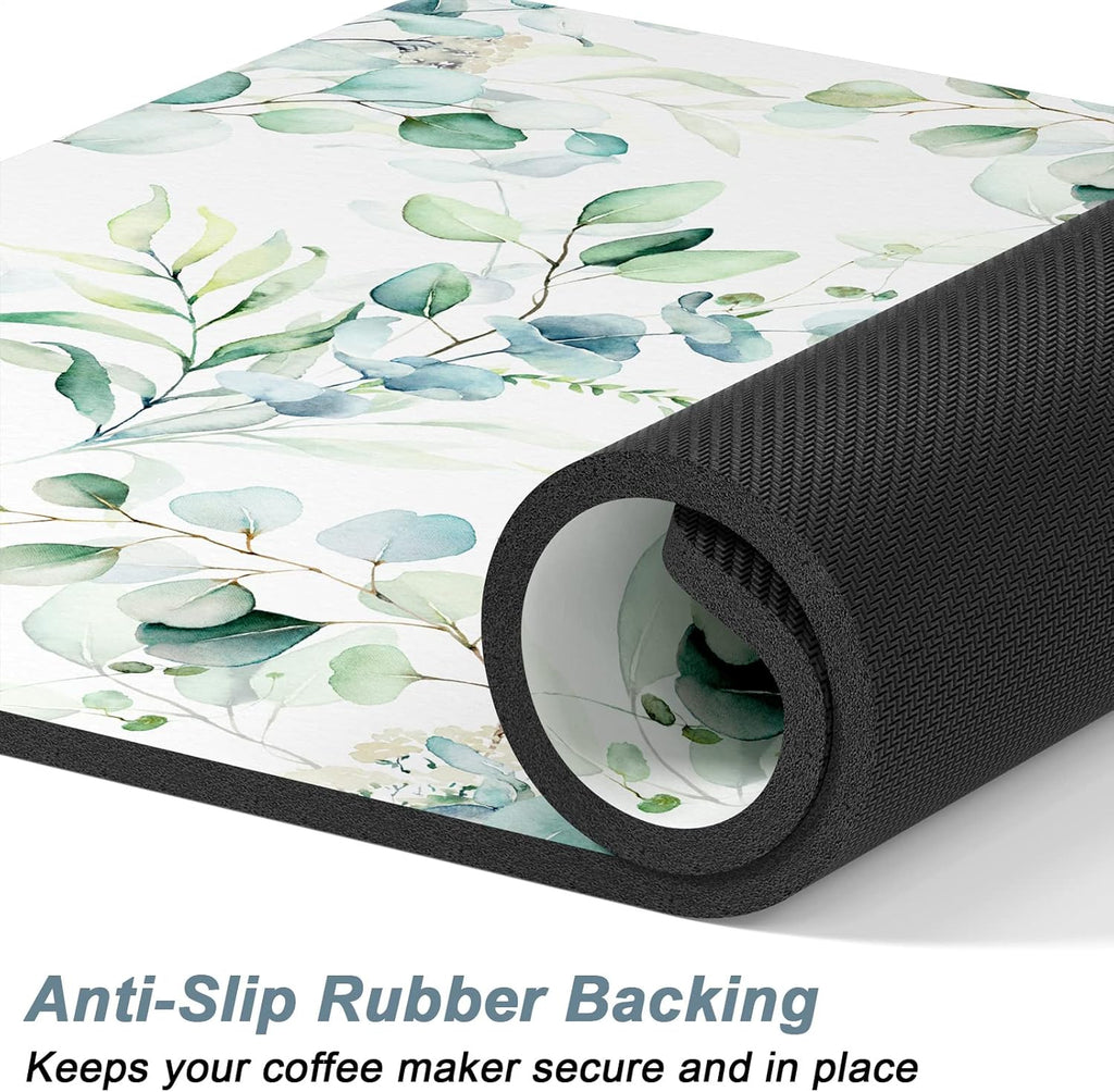 Rnivvi Coffee Mat, 16" x 24" Cute Minimalism Design Coffee Bar Mats for Espresso Machine Station Accessories and Organizer, Hide Stain Rubber Backed Absorbent Dish Drying Pad for Kitchen Counter,White