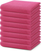 Homaxy 100% Cotton Waffle Weave Kitchen Dish Towels, Ultra Soft Absorbent Quick Drying Cleaning Towel, 13 x 28 Inches, 8-Pack, Hot Pink