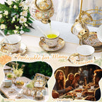 Zhehao 20 Pcs Porcelain Tea Set with Metal Holder and Spoon Adult Ceramic Tea Party Set European Flower Painting Teapot Cup Saucer Spoon Set for Women, Large Version(Delicate Style)