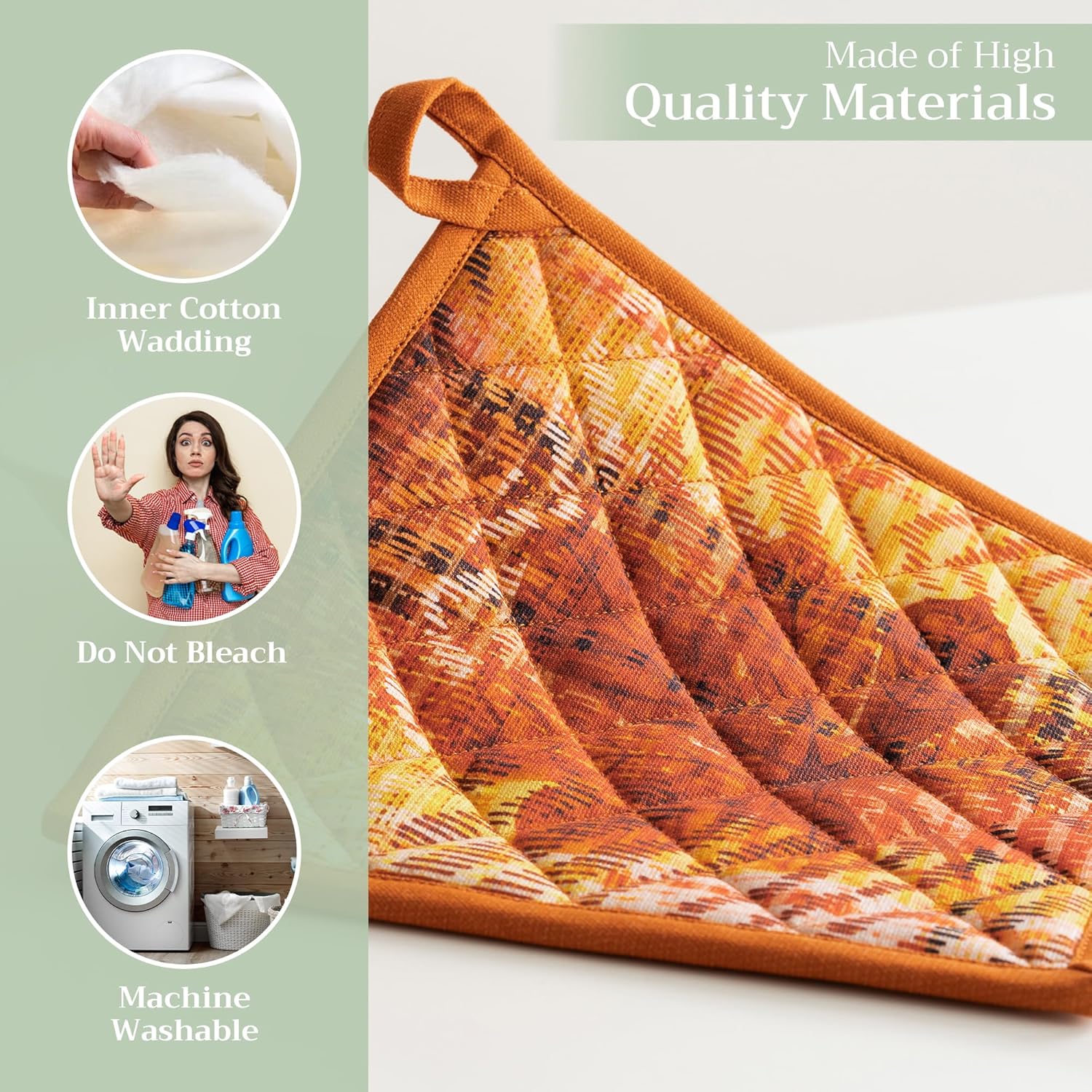 Maison d' Hermine Pot Holder 100% Cotton Potholder Heat Resistant (8"x8") with Loop Hot Pads for Gifts, Kitchen, Baking, Chef, Barbeque & Microwave, Thanksgiving Tartan - Thanksgiving/Christmas