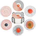 Table Coaster for Drinks Set of 6, Coral Watercolor Series Round Ceramic Coasters,with Cork Base and Metal Holder,Great Housewarming Birthday Gifts,Home Decor