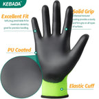 Kebada W1 Work Gloves for Men and Women, Touchscreen PU Coated Gloves with Grip, 50 Pairs Bulk Pack, Ideal for Warehouse Package Handling, Construction, Gardening, Green Medium