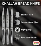 Premium Stainless Steel Challah Bread Knife - 6" Serrated Blade and Elegant Silver Handle - Perfect for Shabbat, Jewish Holidays