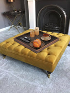 Extra Large Square Ottoman Table Tray 20" - Rustic Wooden Serving Tray for Farmhouse Decorative Oversized Coffee Table Trays Living Room Kitchen Counter Breakfast Brown