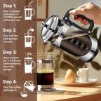 34 Ounce French Press Coffee Maker Chromium Stainless Steel Coffee Press, with 4-Level Filter System, Heat Resistant Thickness Borosilicate Glass, BPA-Free Brewed Coffee Pot for Camping Gifts