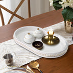 MAONAME Wood Serving Tray, Farmhouse Wooden Tray for Coffee Table, Oval Beaded Trays, Vintage White Decorative Trays for Living Room, Kitchen, 15" X 9" X 1.2"