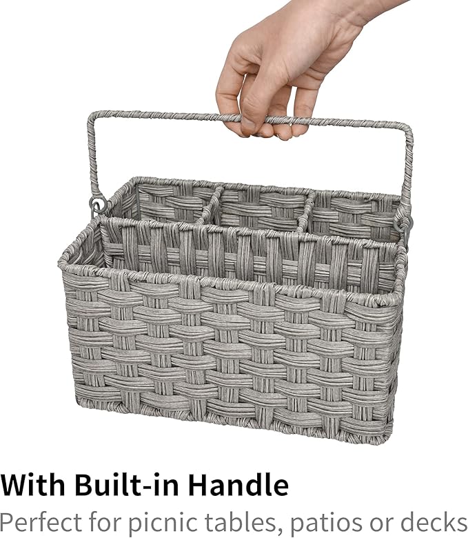 GRANNY SAYS Wicker Utensil Caddy - Picnic Basket with Handle, Organizer for Kitchen Table or Cabinet, Silverware Holder for Parties