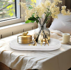 MAONAME Wood Serving Tray, Farmhouse Wooden Tray for Coffee Table, Oval Beaded Trays, White Decorative Trays for Living Room, Kitchen, 15" X 9" X 1.2"