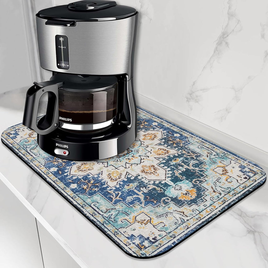 Bohemian Textile Rug Texture Dish Drying Mat,12"X19" Absorbent Fast Dish Drying Mat for Kitchen Counter Pot and Pan, Kitchen Accessories