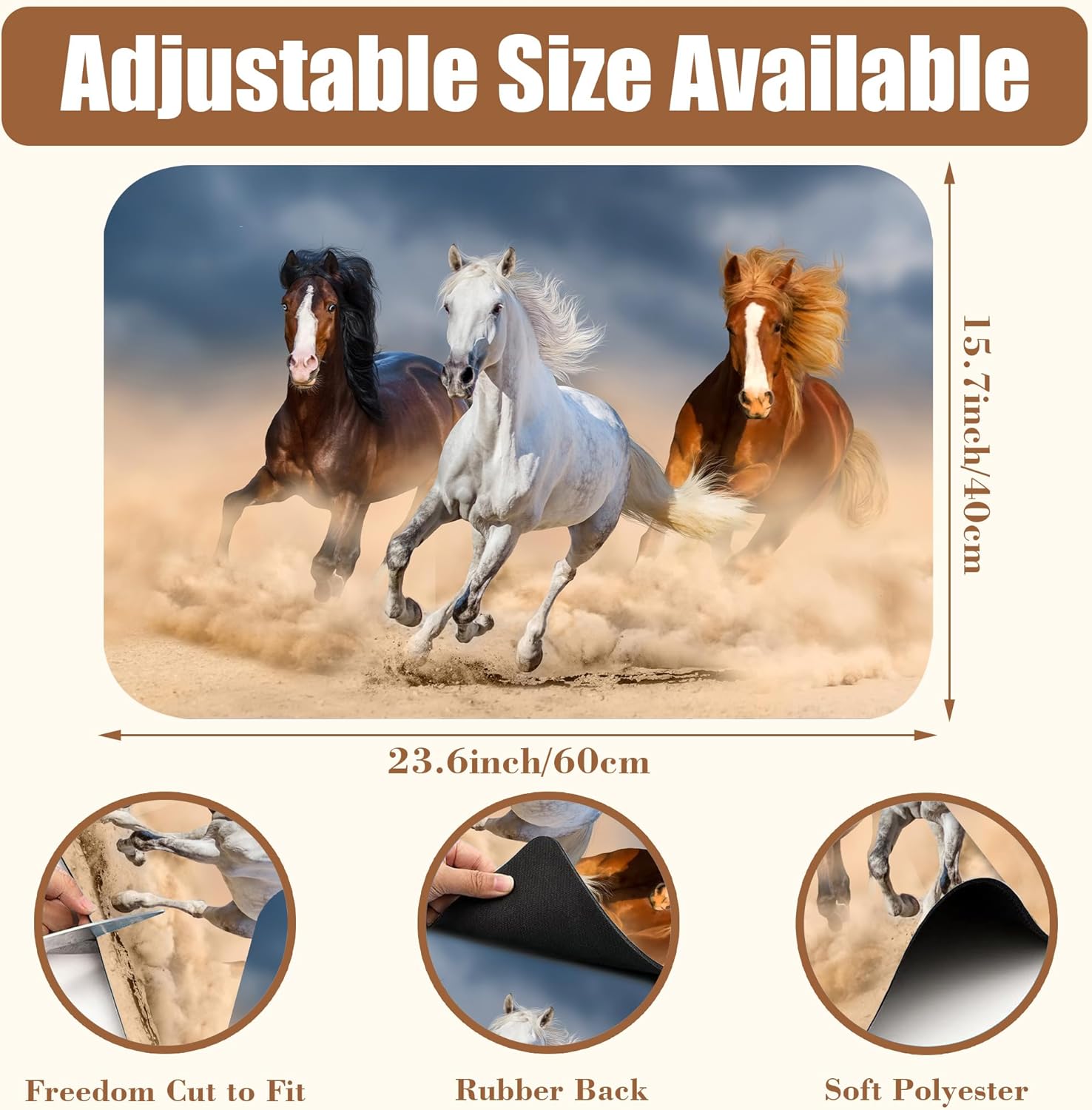 Horses Run in Desert Coffee Mat Absorbent Dish Drying Mat for Kitchen Counter Hide Stain Rubber Backed Coffee Bar Accessories Fit Under Espresso Machine Cafe Table, 15.7 x 23.6 Inch