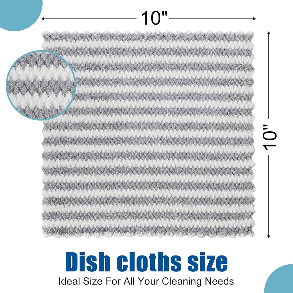 Homaxy 12 Pack Kitchen Dish Cloths, Ultra Soft and Absorbent Dish Towels, Reusable Fast Drying Microfiber Cleaning Cloth, Coral Velvet Wave Design No-lint, 10 x 10 inches, Grey