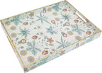 Rectangle Serving Tray with Handles, Coffee Table Tray for Ottoman, Living Room, Outdoor Tray for Patio Entertaining, Serving Breakfast Kitchen Platter, Daisy