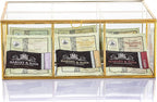 NCYP Glass Tea Bags Organizer Box, 11.4" x 7.1" x 4.5" Coffee Bag Storage Box, 6 Grids Compartments Handcrafted Brass Jewelry Counter, Display Case, Handmade (Glass Box Only)