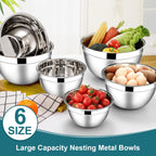 E-far Mixing Bowls with Lids, 12-Piece Stainless Steel Salad Bowls Metal Nesting Bowls for Baking Cooking and Prepping, Airtight Lids & Stackable Design, Size 7, 4.5, 3, 1.5, 1.2, 0.7 QT (Blue)