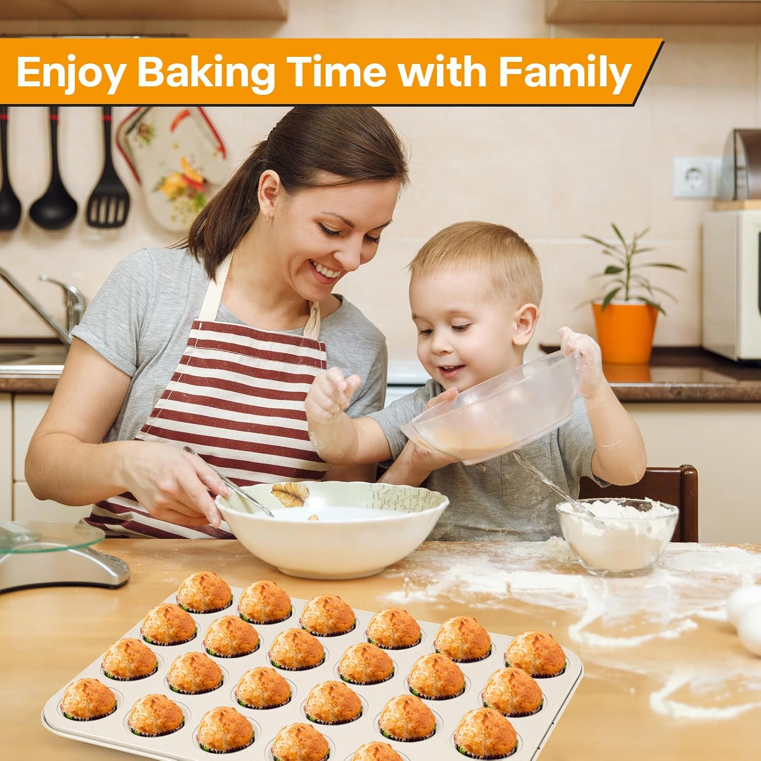 2-Pack 24-cup Beige Miffin Pan, Non-Stick Cupcake Muffin Tin, Ceramic Coating Safe Baking Cupcake Pan