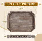 MAONAME Wood Serving Tray, Farmhouse Wooden Tray for Coffee Table, Octagonal Beaded Trays, Vintage Brown Decorative Trays for Living Room, Kitchen, 15.7" X 10.2" X 1.6"